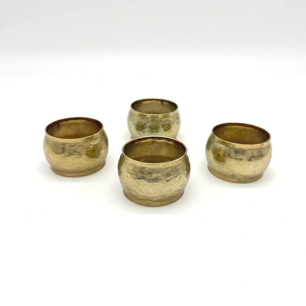 Vintage Hammered Brass Napkin Rings Set of 4 Table Decor Place Setting